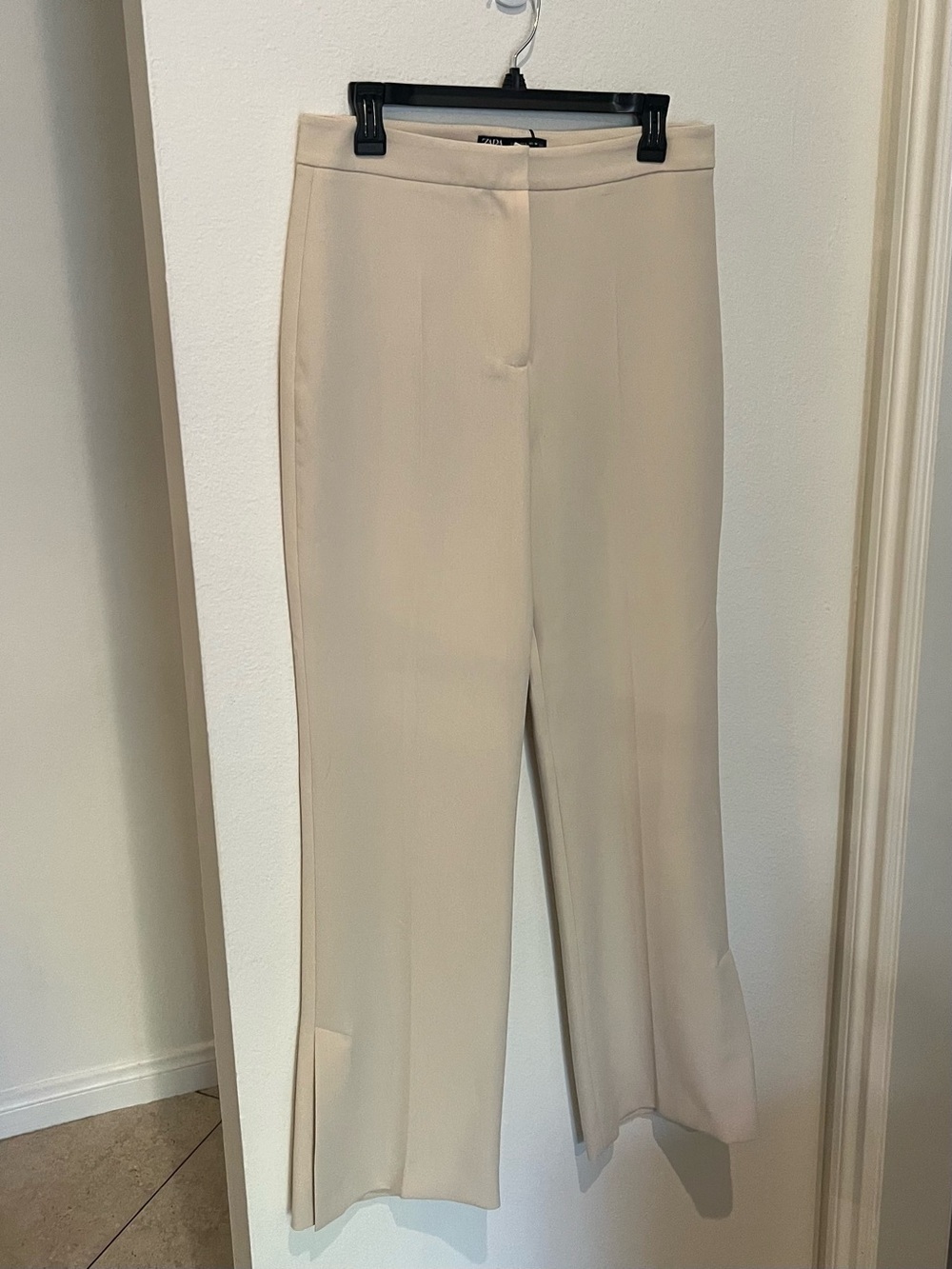 Zara Cream Wide-Leg Trousers with Ankle Slit